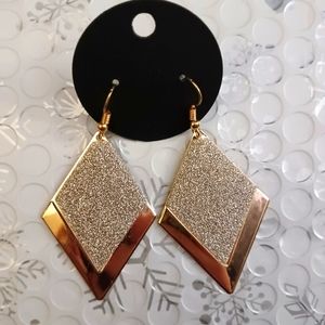 Shiny gold diamond shape with silver glitter earrings